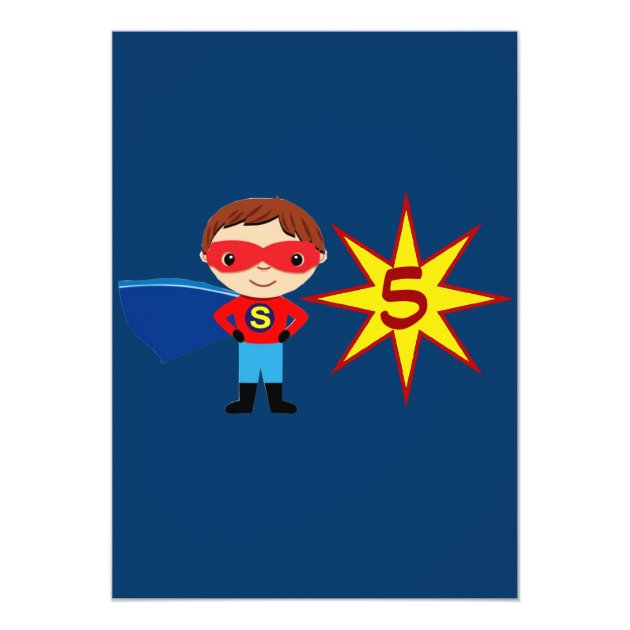 Superhero Kids Boys Birthday Party Invitation Blue