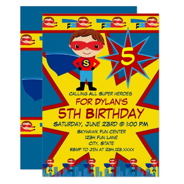 Superhero Kids Boys Birthday Party Invitation Blue