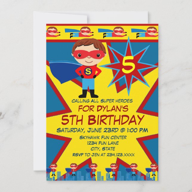 Superhero Kids Boys Birthday Party Invitation Blue (Front)