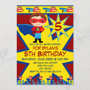 Superhero Kids Boys Birthday Party Invitation Red