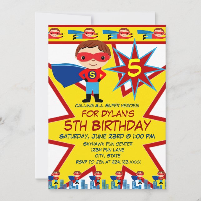 Superhero Kids Boys Birthday Party Invitations (Front)