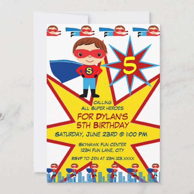 Superhero Kids Boys Birthday Party Invitations (Front)