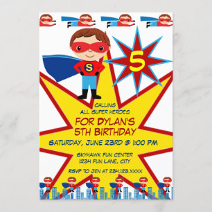 Superhero Kids Boys Birthday Party Invitations