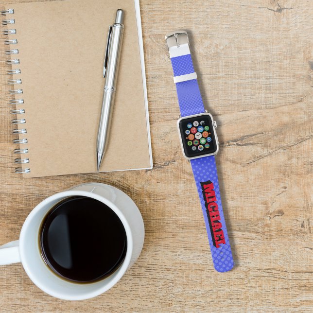 Superhero Kids Comic Book Personalized Name Apple Watch Band (Creator Uploaded)