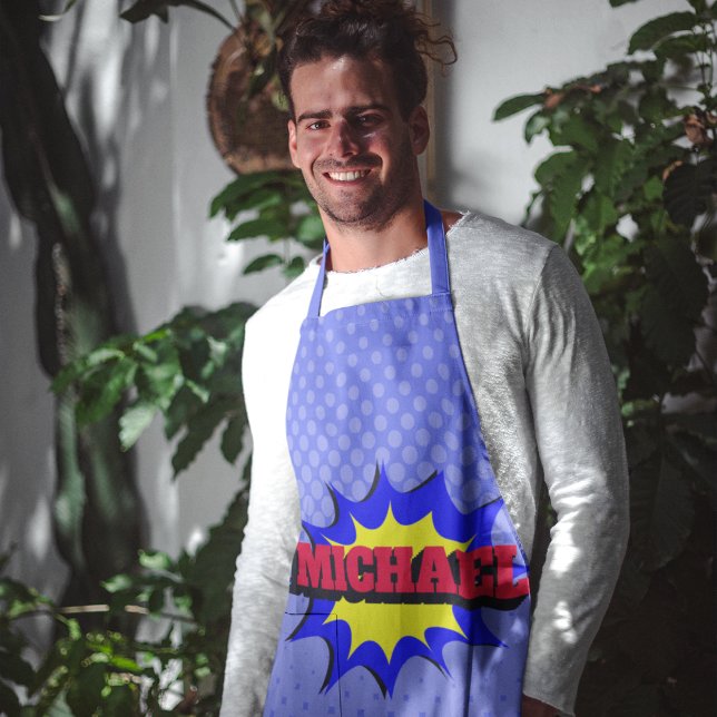 Superhero Kids Comic Book Personalized Name Apron (Creator Uploaded)