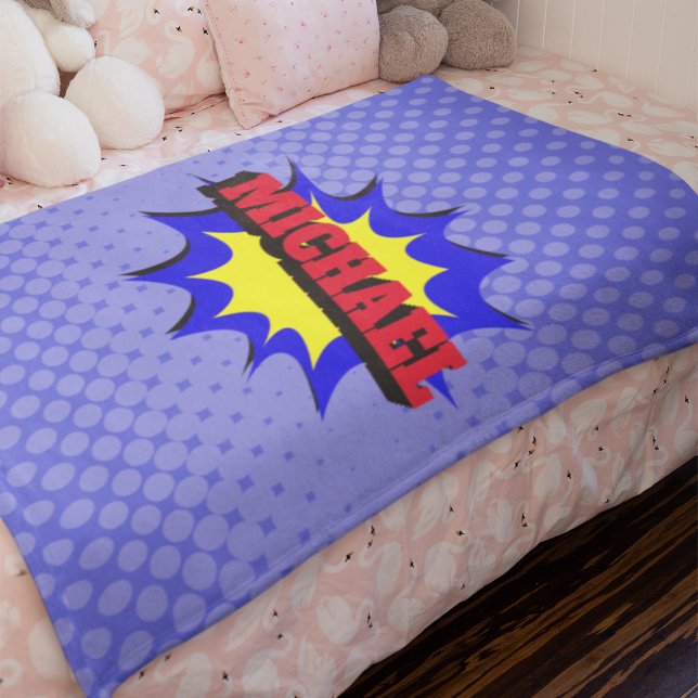 Superhero Kids Comic Book Personalized Name Baby Blanket (Creator Uploaded)