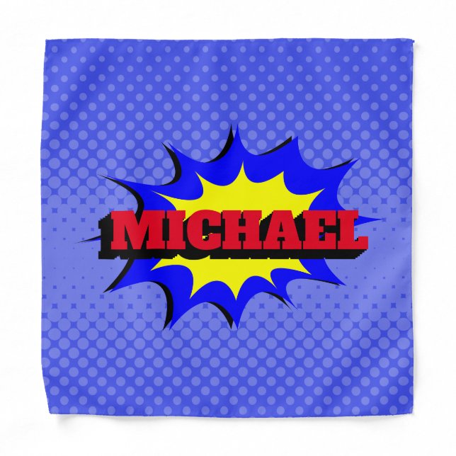 Superhero Kids Comic Book Personalized Name Bandana (Front)