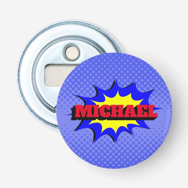 Superhero Kids Comic Book Personalized Name Bottle Opener (Front)