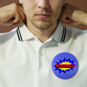 Superhero Kids Comic Book Personalized Name Button