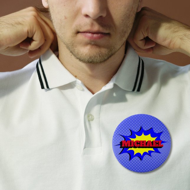 Superhero Kids Comic Book Personalized Name Button (Creator Uploaded)