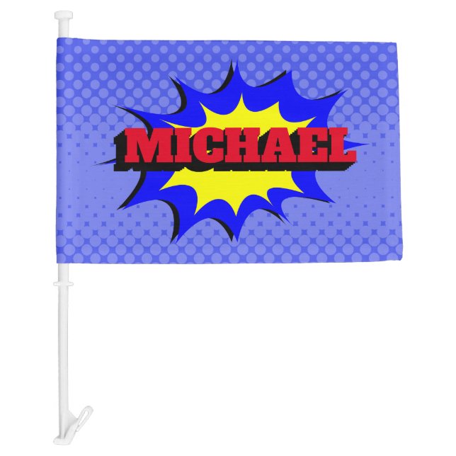 Superhero Kids Comic Book Personalized Name Car Flag (Front)