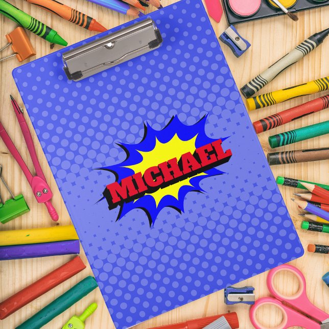 Superhero Kids Comic Book Personalized Name Clipboard (Creator Uploaded)