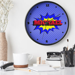 Superhero Kids Comic Book Personalized Name Clock