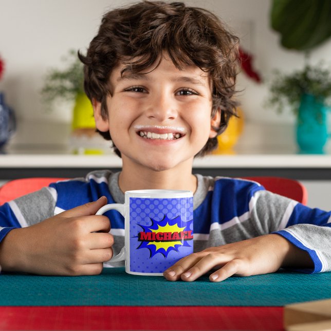 Superhero Kids Comic Book Personalized Name Coffee Mug (Creator Uploaded)