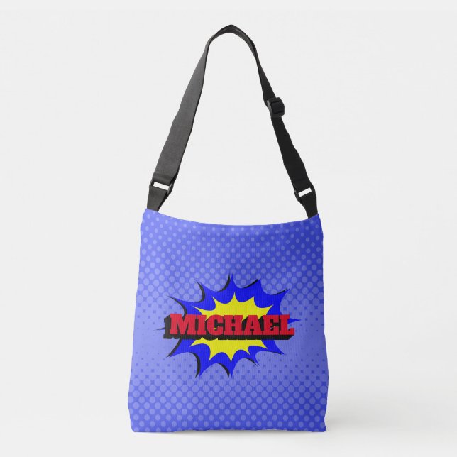 Superhero Kids Comic Book Personalized Name Crossbody Bag (Front)