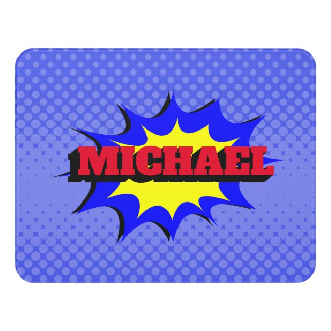 Superhero Kids Comic Book Personalized Name Door Sign (Contemporary Front)