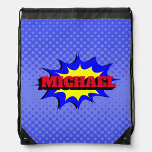 Superhero Kids Comic Book Personalized Name Drawstring Bag