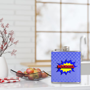 Superhero Kids Comic Book Personalized Name Flask