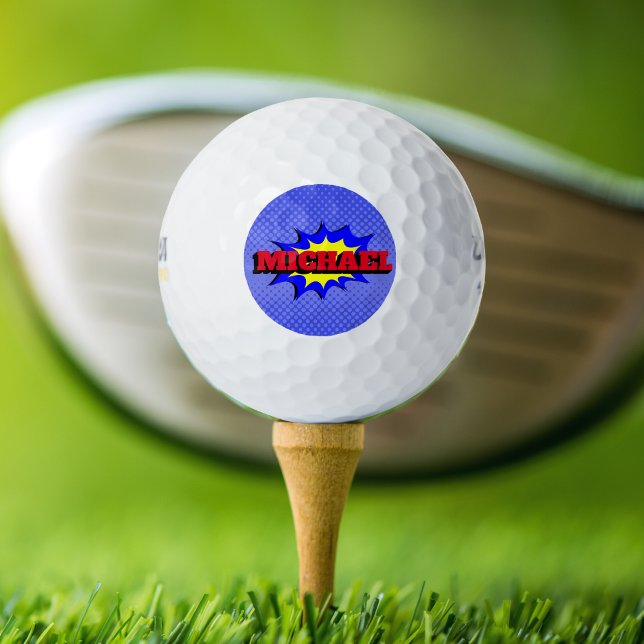 Superhero Kids Comic Book Personalized Name Golf Balls (Creator Uploaded)