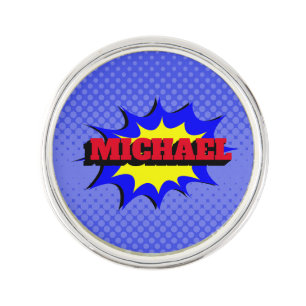 Superhero Kids Comic Book Personalized Name Lapel Pin