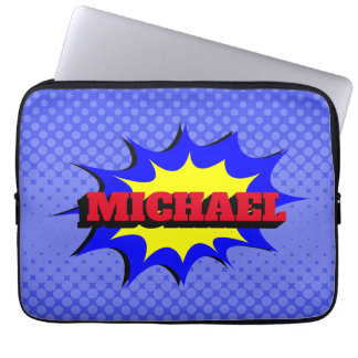 Superhero Kids Comic Book Personalized Name Laptop Sleeve