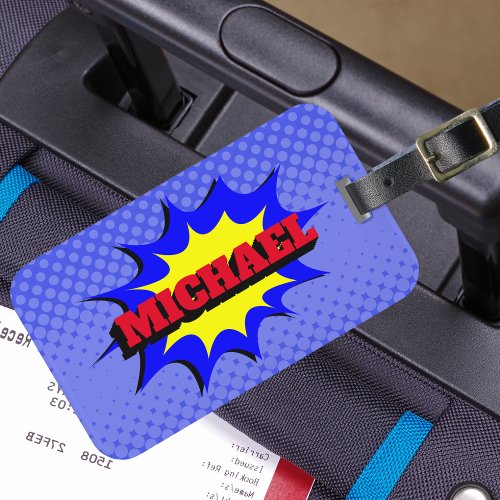 Superhero Kids Comic Book Personalized Name Luggage Tag