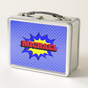 Superhero Kids Comic Book Personalized Name Metal Lunch Box