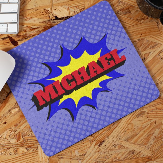 Superhero Kids Comic Book Personalized Name Mouse Pad (Creator Uploaded)