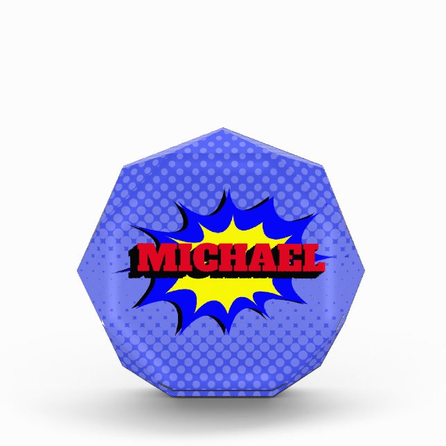 Superhero Kids Comic Book Personalized Name Photo Block (Front)