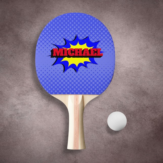 Superhero Kids Comic Book Personalized Name Ping Pong Paddle (Creator Uploaded)