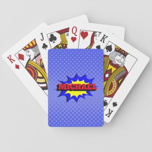 Superhero Kids Comic Book Personalized Name Playing Cards