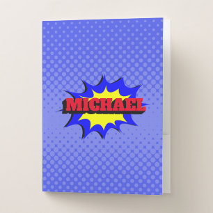Superhero Kids Comic Book Personalized Name Pocket Folder