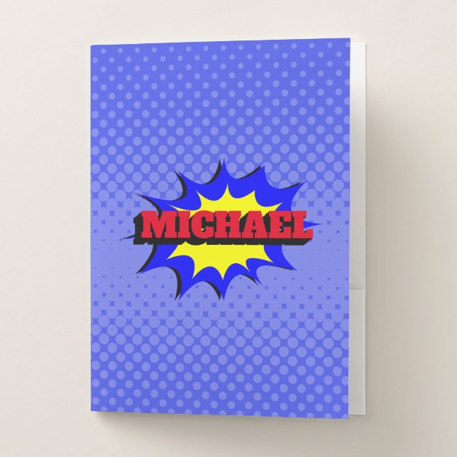 Superhero Kids Comic Book Personalized Name Pocket Folder (Front)