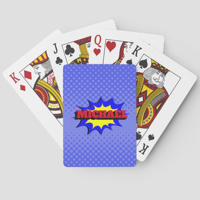 Superhero Kids Comic Book Personalized Name Poker Cards (Back)