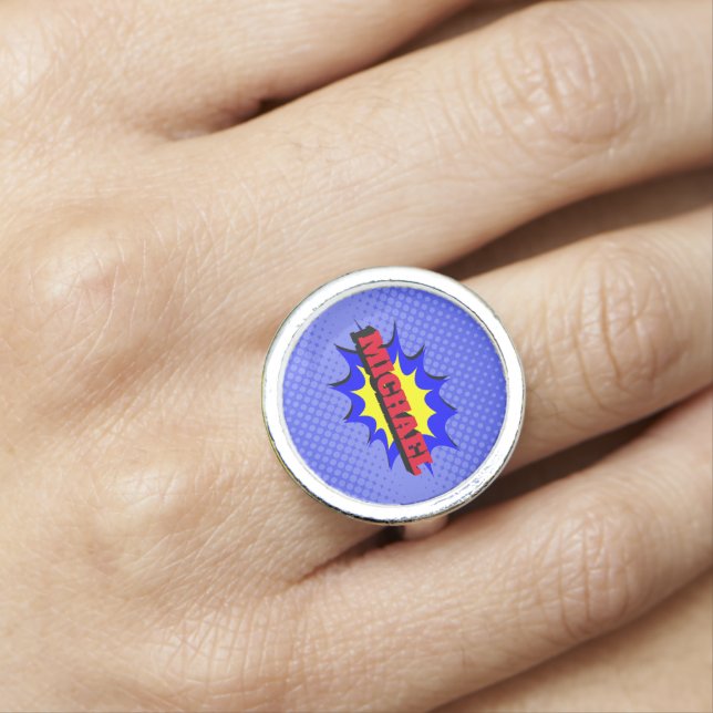 Superhero Kids Comic Book Personalized Name Ring (In Situ)