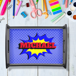 Superhero Kids Comic Book Personalized Name Serving Tray