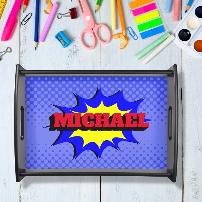 Superhero Kids Comic Book Personalized Name Serving Tray (Creator Uploaded)