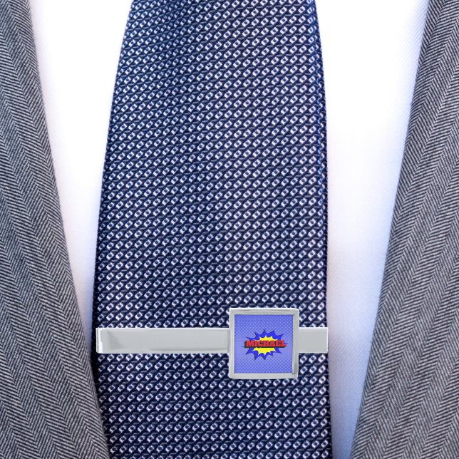 Superhero Kids Comic Book Personalized Name Silver Finish Tie Bar (Creator Uploaded)