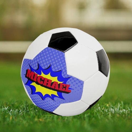 Superhero Kids Comic Book Personalized Name Soccer Ball