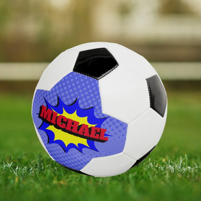 Superhero Kids Comic Book Personalized Name Soccer Ball (Creator Uploaded)