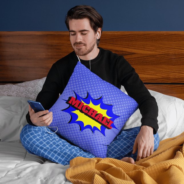 Superhero Kids Comic Book Personalized Name  Throw Pillow (Creator Uploaded)