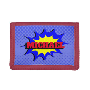 Superhero Kids Comic Book Personalized Name Tri-fold Wallet