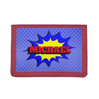 Superhero Kids Comic Book Personalized Name Tri-fold Wallet