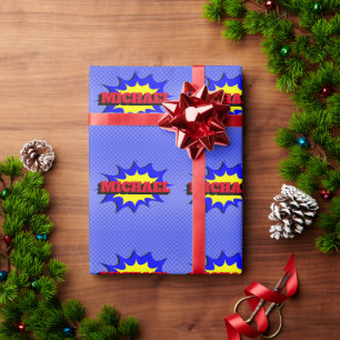 Superhero Kids Comic Book Personalized Name Wrapping Paper