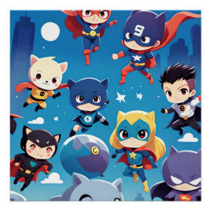 Superhero kids flying high poster