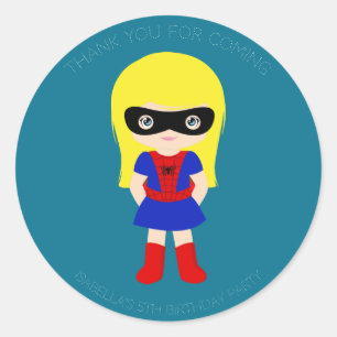Superhero Kids Girls Birthday Party Blue Sticker
