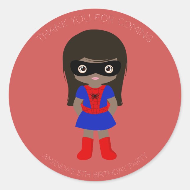 Superhero Kids Girls Birthday Party Red Sticker (Front)