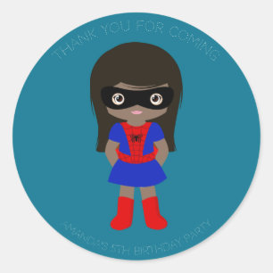 Superhero Kids Girls Birthday Party Sticker
