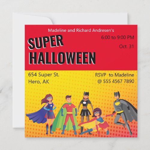 Superhero Kids Halloween Party Cute New Value Fab  Invitation