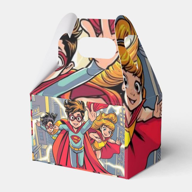 Superhero Kids Party Favor Box – Comic Style Gift  (Front Side)